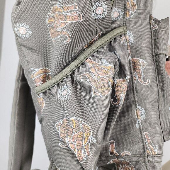 American Eagle Painted Elephant Print Canvas Backpack Gray Pink - Picture 5 of 7